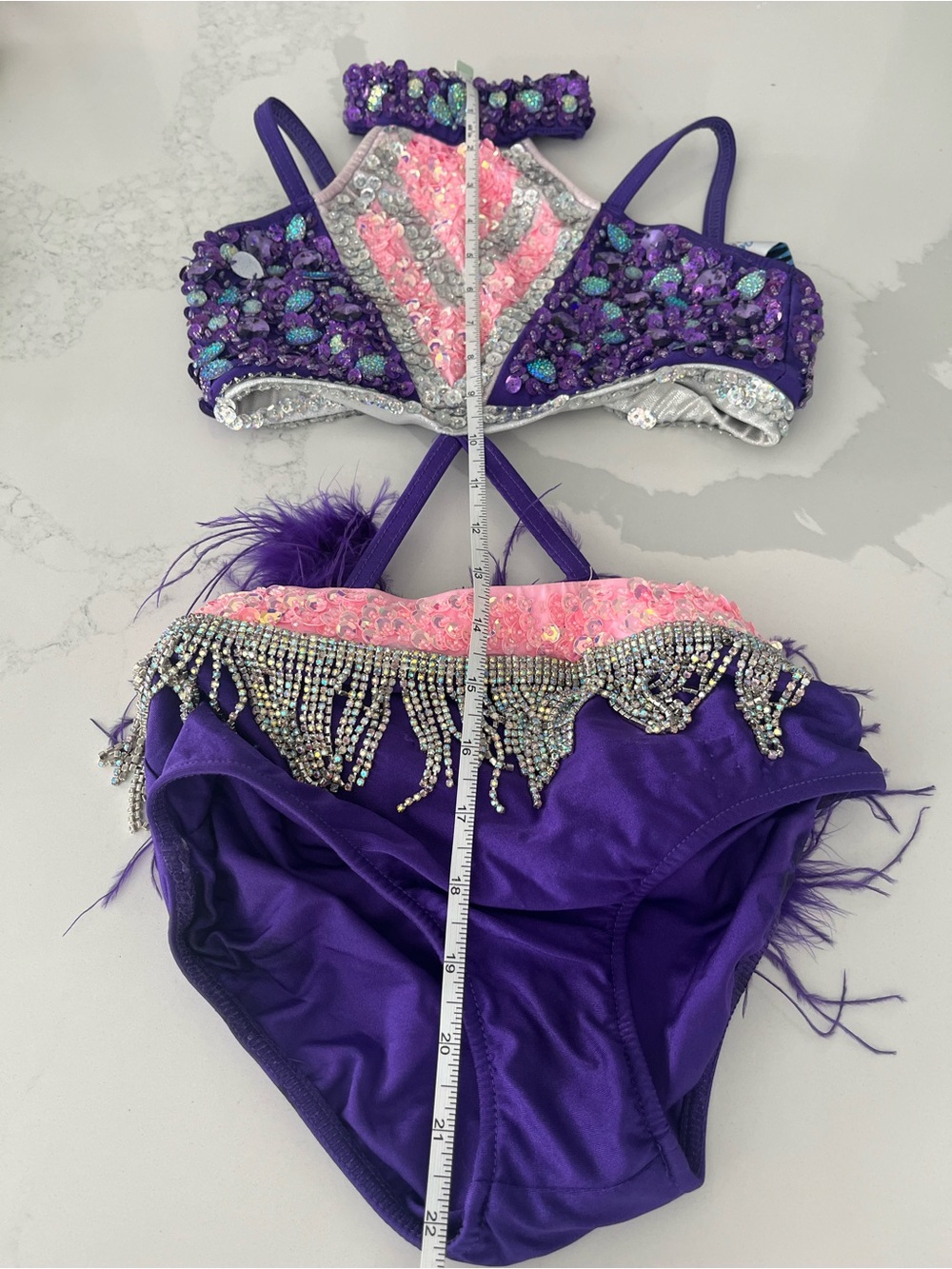 Glamour Costumes Embellished Purple & Pink Sequin One Piece Dance costume
